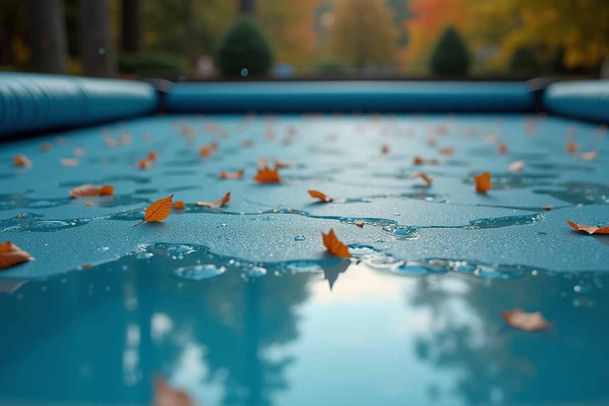 Piscine extérieure couverte en hiver avec pluie filtrant