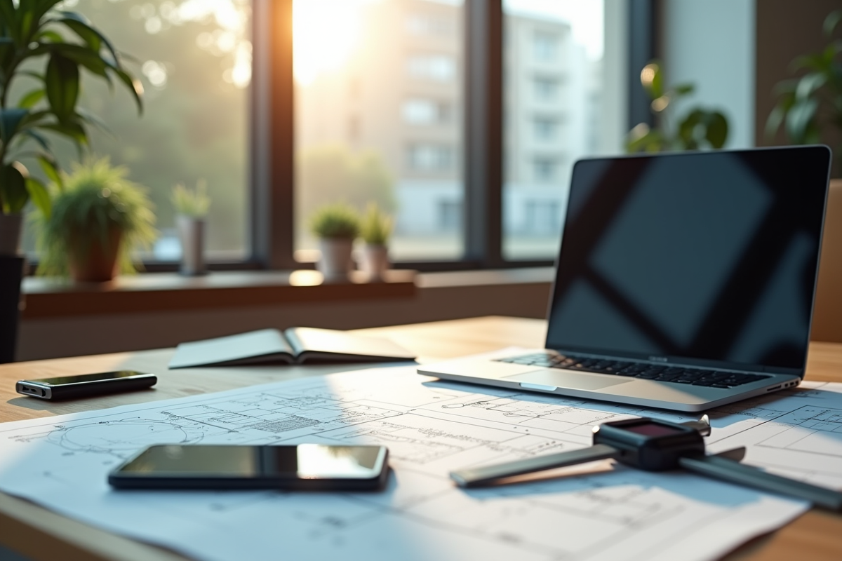 Espace de travail moderne avec outils hightech lumineux