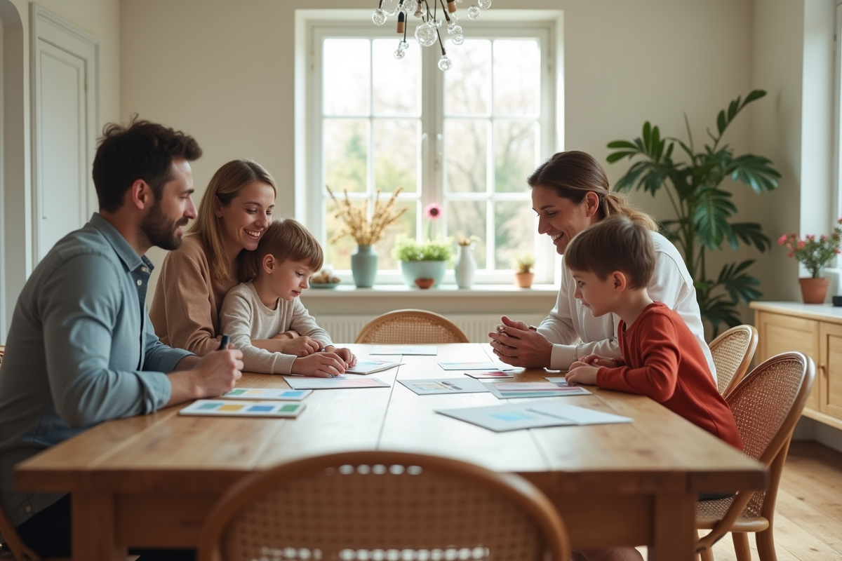 Famille discutant autour d