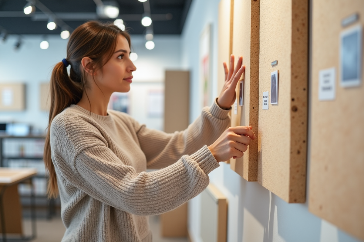 Jeune femme inspectant des échantillons d