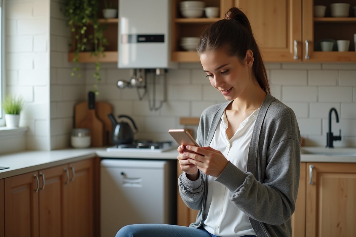 Jeune femme regardant son smartphone près d