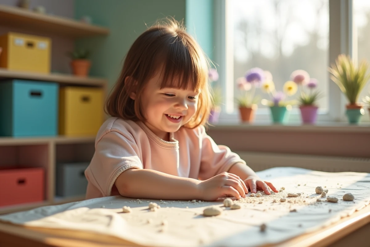 Jeune fille façonnant de la pâte à modeler dans la salle de jeux