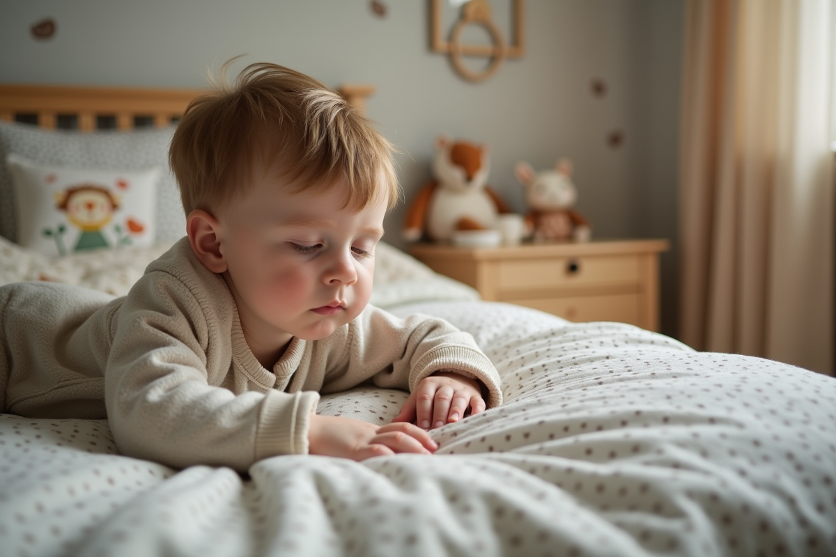 Garçon de trois ans endormi dans une nurserie moderne