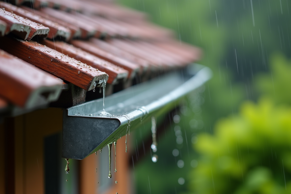 Gouttière zinc bien entretenue sur une maison traditionnelle avec jardin
