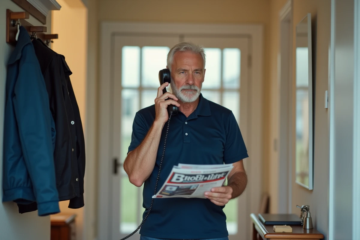 Homme contactant le service client par téléphone pour résilier son abonnement Bricolife