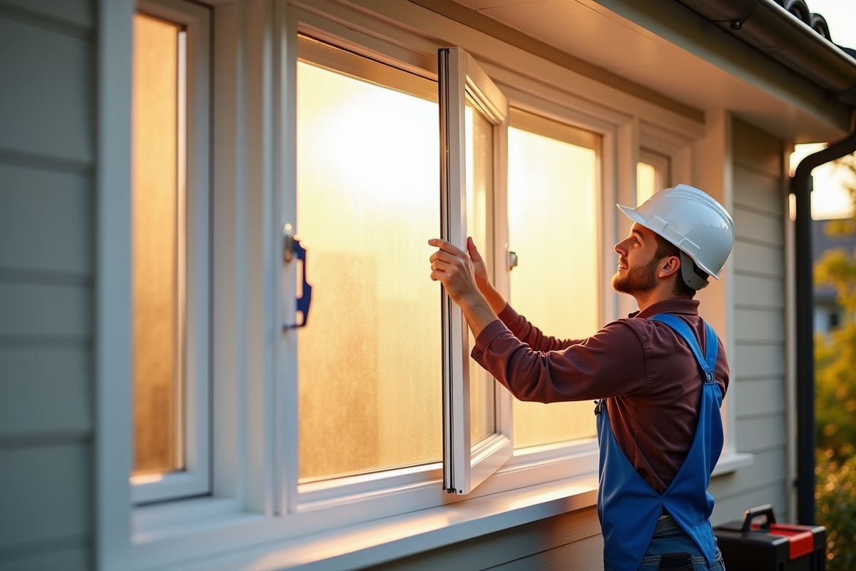 Installateur posant une fenetre haute performance sur une facade ancienne