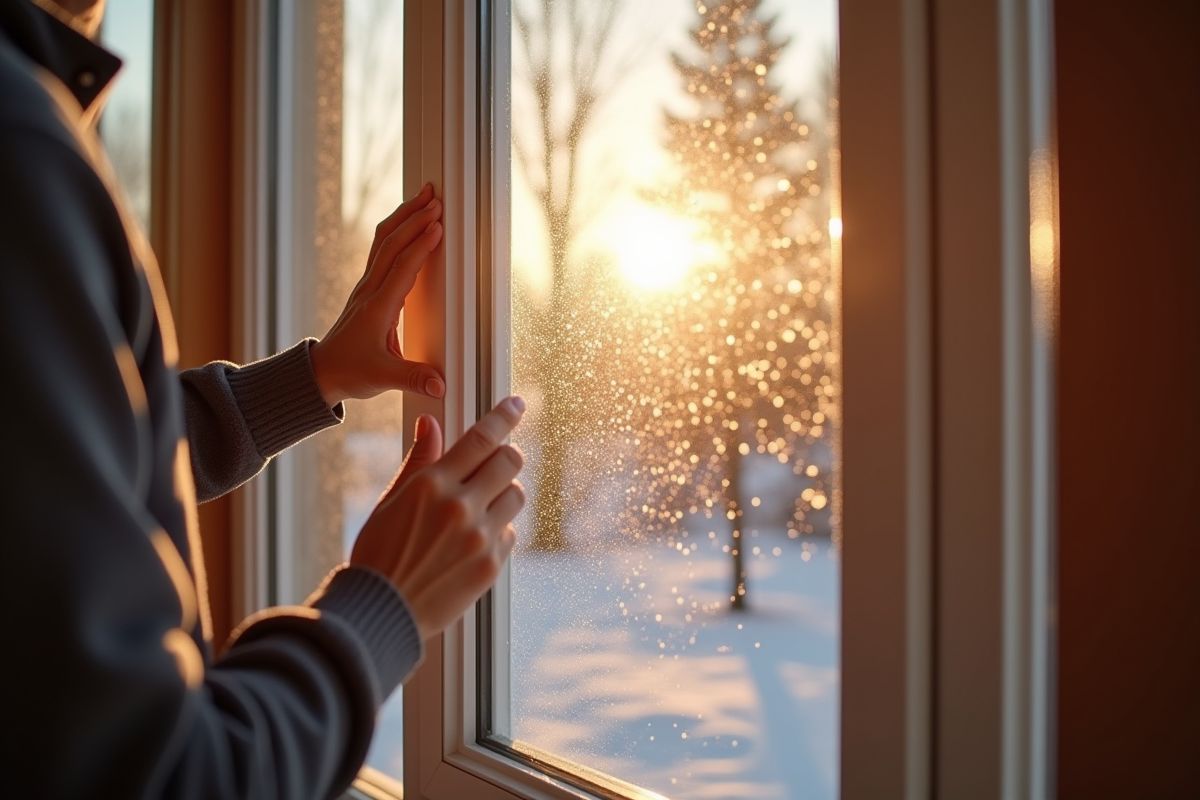 Personne posant des joints isolants sur une fenêtre moderne en intérieur lumineux
