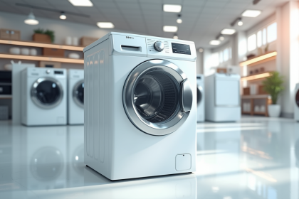 Lave-linge blanc moderne en magasin lumineux