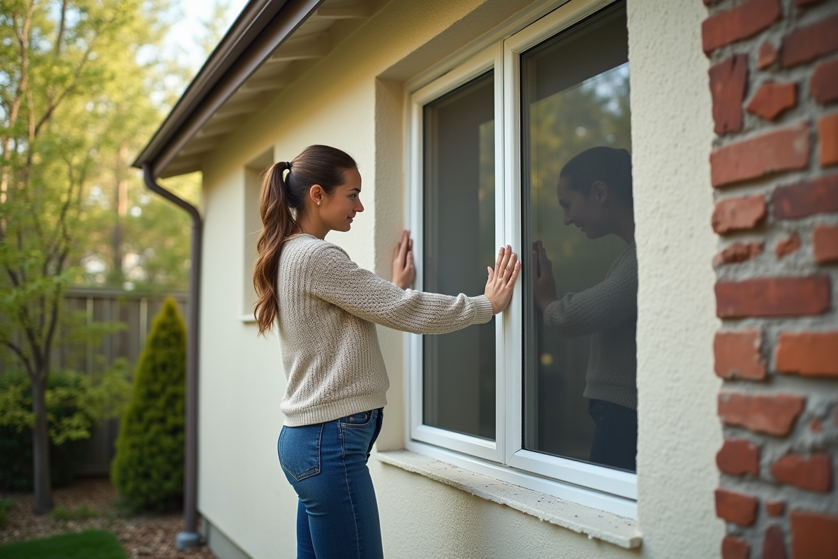 Technicien extérieur appliquant mousse autour d