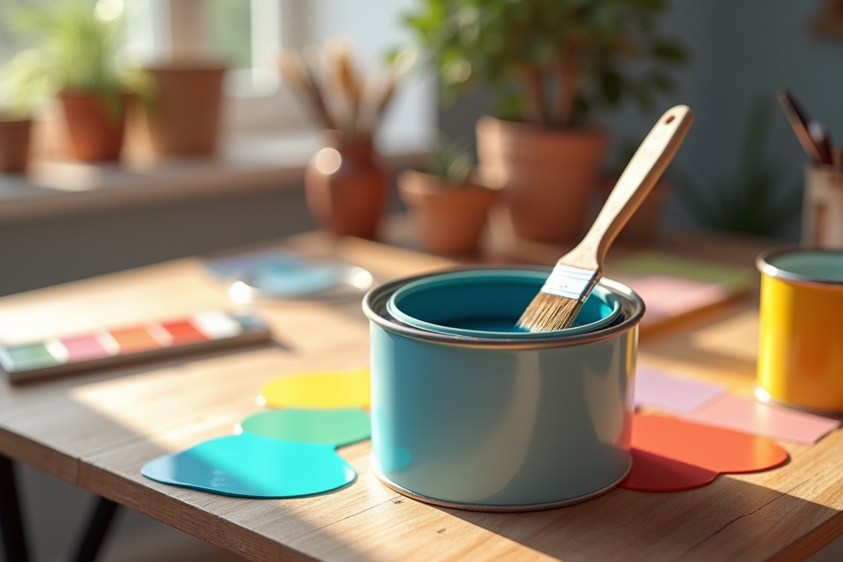 Pot de peinture couleur 2025 avec pinceau et échantillons