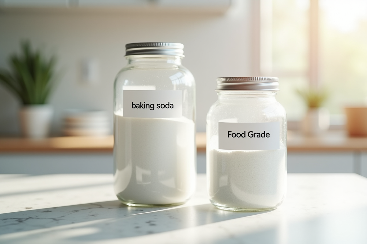 Deux pots de bicarbonate en cuisine lumineuse