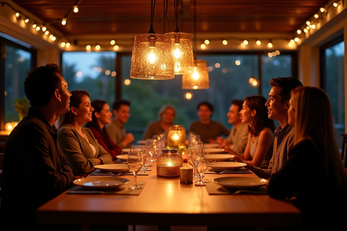 Salle à manger moderne pour une fête chaleureuse